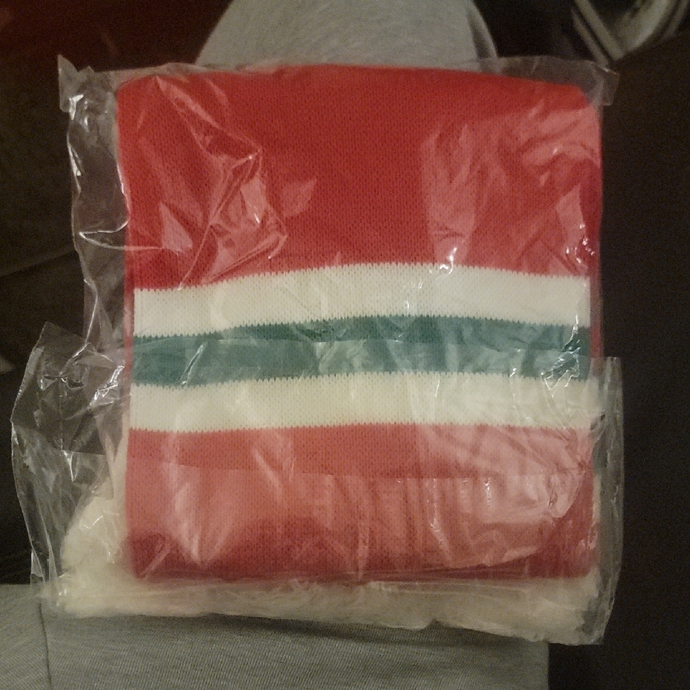 Red and White Striped Knit Scarf